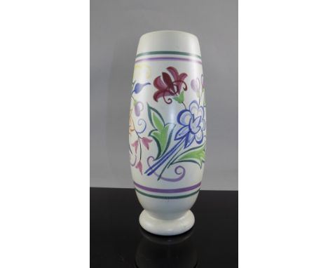 Poole 1950's Vase. Designer Trudi Carter. Stylish Floral Design on White Ground. 8.75 Inches High. Excellent Condition. 