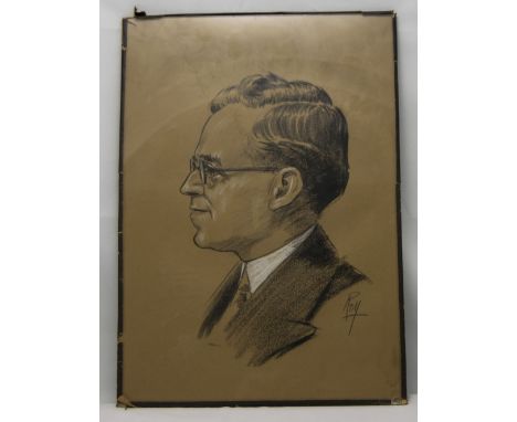 Original Sketch by Roy - Portrait Artist and Press Cartoonist. Self Portrait charcoal on paper and signed and dated 1938. 14.