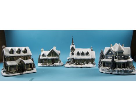 Thomas Kinkade Hand Painted and Illuminated Ltd Edition Hawthorne Village Buildings ( 4 ) In Total. Includes 1/ Holiday Bed a