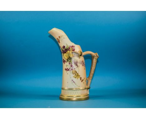 Royal Worcester Hand Painted Blush Ivory Naturalistic Jug with Spring Flowers Decoration and Gold Painted Borders. Date 1898.