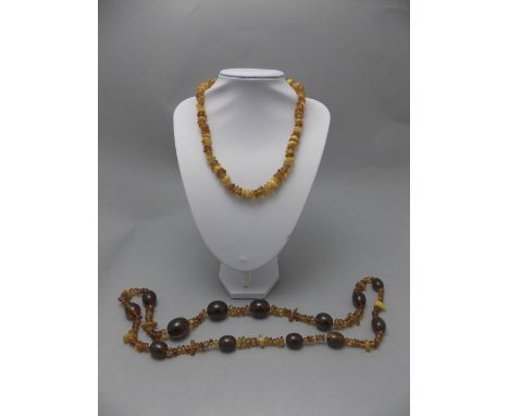 Ladies 20thC Amber Necklaces (2) in total. Sizes 36 inches in light and 19 inches in length. Weight 115.7 grammes.