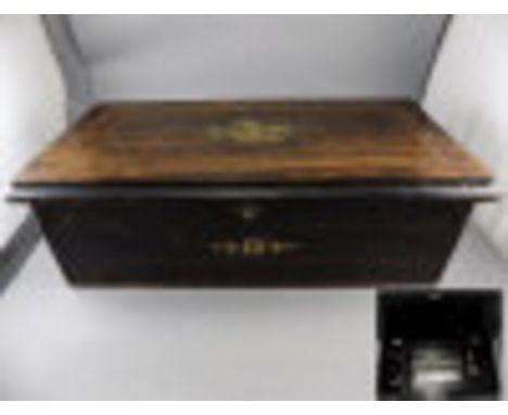 Late 19thC Rosewood Cylinder Music Box, Playing Eight Airs, Tune Card Missing. Hinged Lid With String Banding And Central Pai