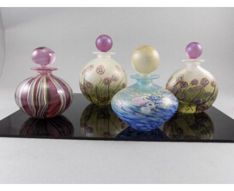 Isle of Wight Vintage Studio Art Glass Perfume Bottles ( 4 ) In Total. All with Original Isle of Wight Labels. Tallest Perfum