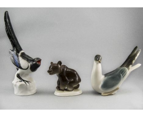 Good Quality Vintage Birds and Bear Ceramic Figures ( 3 ) In Total. Made In The 1970's, In The USSR. Tallest Figure 10 Inches