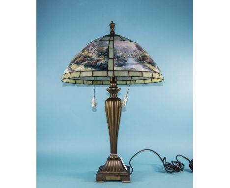 Thomas Kinkade Impressive and Hand Crafted Everett's Cottage Stained Glass Table Lamp with Dual Illumination. Stands 23 Inche