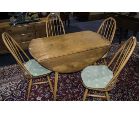 Ercol Windsor Design Elm Folding Kitchen Table With 4 Spindle Back Chairs