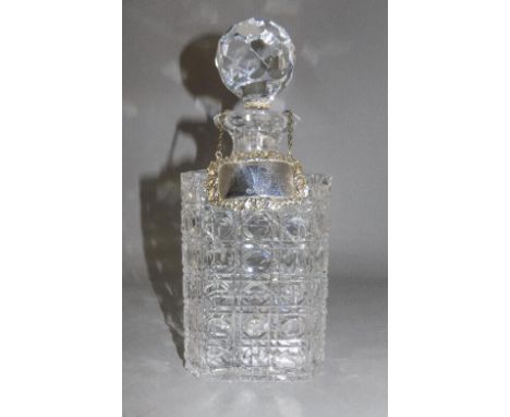 A Vintage Fine Quality and Heavy Deep Cut Crystal Decanter with Star Base, Complete with Silver Spirit Label Hallmark Sheffie