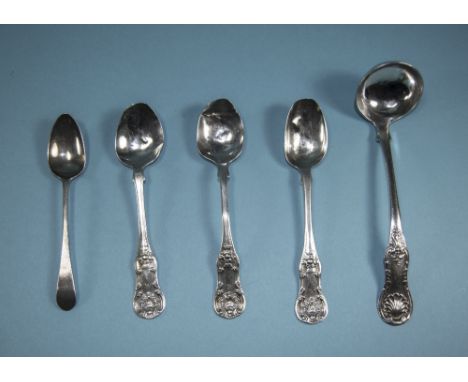 George III Small Silver Ladle, hallmark Glasgow 1828. Plus a further 3 Early Victorian matching spoons. Hallmark Glasgow 1852