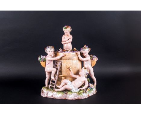 Meissen Style Tobacco Jar Made By Sluzier, Fontainebleau 4th 1/4 Of 19th Century, French designed to resemble a Dionysian fea