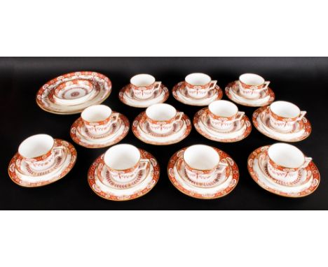 Mintons China Part ( 37 ) Piece Tea Service. Pattern G4958. Classical Style In Red and Gold on White Ground. c.1873-1890. Pri