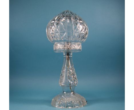 A 1930's Cut Crystal Table Lamp of Good Condition and Form. Stands 14.25 Inches High. All Aspects of Condition Is Good. 
