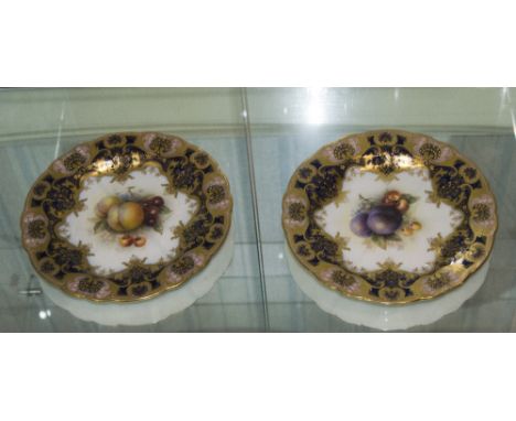 Royal Worcester Pair Of Handpainted And Signed Cabinet Plates By Richard Sebright 'Fallen Fruits' stilllifes. Date 1917. Each