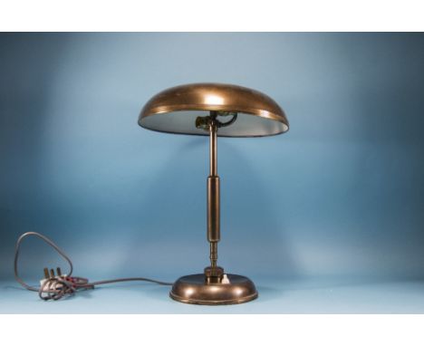 1920's Table Lamp Bronzed Mushroom Cover Column And Base With Swivel Mechanisms, Height 15 Inches