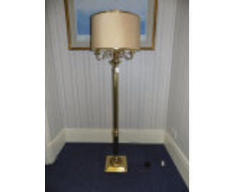 Brass Standard Lamp, 4 Branched Light On Fluted Column With Square Stepped Base
