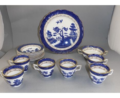 Booths Old Willow Pattern (38) pieces including dinner plates, bowls, cups and saucers.