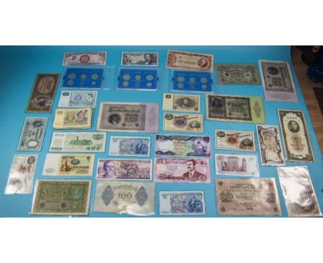 A Collection of Vintage German, Chinese, Mexican, Hungarian, Iraq, Danish and Swedish Bank Notes etc