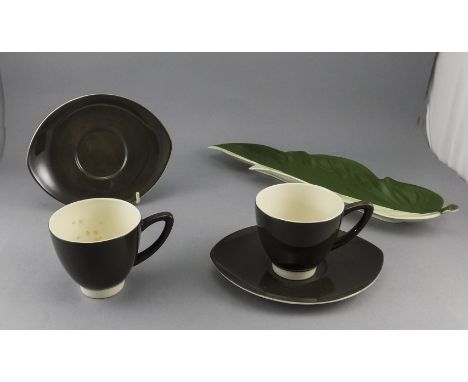 Carlton Ware Set of Two Dark Grey Cup and  Saucers. Together with an an oblong fluted tray.