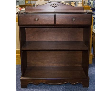 Mahogany Effect Bookcase, 2 Drawers Above Single Shelf, Of Shaped Form, Height 37 Inches, 32x14 Inches Deep