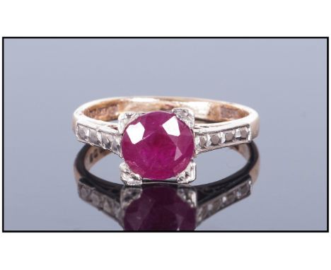 Ladies 9ct Gold Set Ruby and Diamond Ring. Fully Hallmarked. 