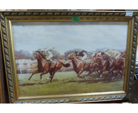 A limited edition canvas print Aldaniti, ridden by Bob Champion. 12'x16'; together with another, 200th Derby, Troy ridden by 