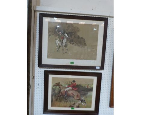 LIONEL EDWARDS. BRITISH 1878-1966 Two oak framed lithograph prints, Tally Ho! 19'x26' and Over the Hedge 16'x21'