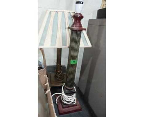 A brass reeded table lamp and another
