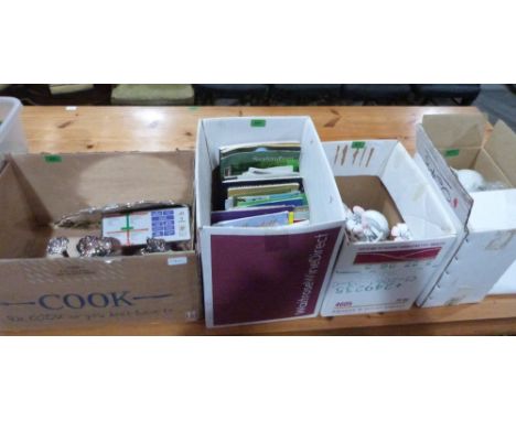 Four boxes of ceramics, lighting, ephemera and silver plate