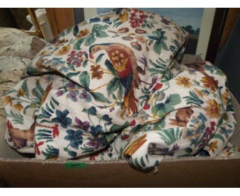 A pair of Sanderson 'country house' linen Cluny pattern curtains. 108'x84'