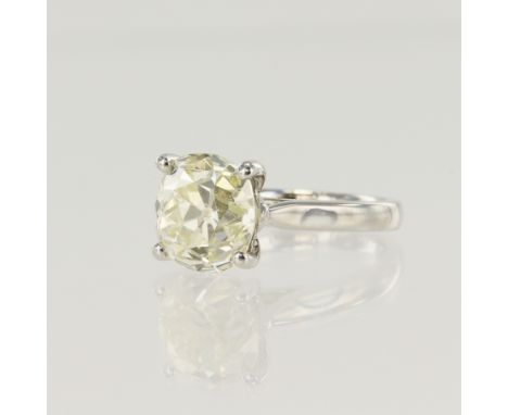 18ct white gold diamond solitaire ring, one European cut approx. 4.70ct, estimated colour approx. Q-R, estimated clarity appr