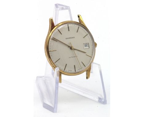 Gents 9ct cased Garrard Automatic wristwatch, the silver dial with baton markers and date aperture at 3 o'clock. Case size 34