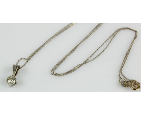 18ct white gold diamond solitaire necklace, one round brilliant cut approx 0.20ct, four claw compass set, suspended from a fi