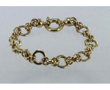 9ct yellow gold circular linked bracelet, feature bolt ring clasp, length 8.5", weight 16.6g.