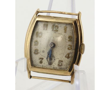Gents 9ct cased manual wind wristwatch, hallmarked Glasgow 1930. The cream dial with Arabic numerals, inner minute track and 