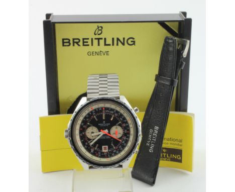 Gents stainless steel cased Breitling Navitimer Chrono-Matic wristwatch, purchased 19/3/1977. Case diameter approx 48mm. In i
