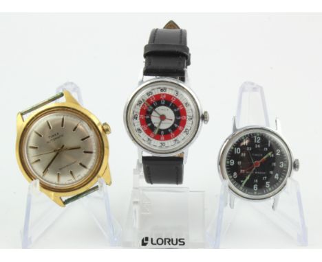 Timex, two gents manual wind wristwatches along with one automatic. All with center seconds, the manual winds both with Arabi