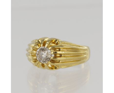 Yellow gold (tests 18ct) diamond solitaire ring, one round brilliant cut approx. 0.90ct, estimated colour approx. R-S, estima