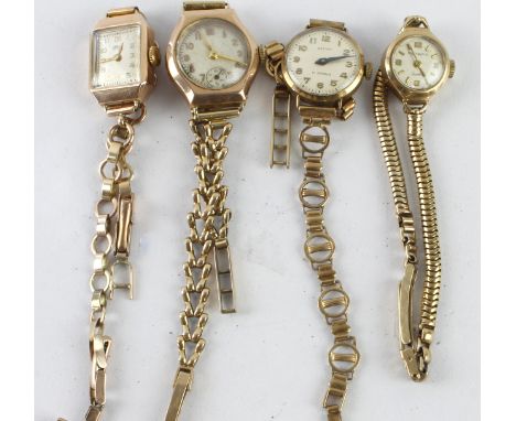 Four ladies 9ct cased wristwatches, all on fixed 9ct bracelets. To include a Rotary, Zefyr, Albion and one unnamed with the s