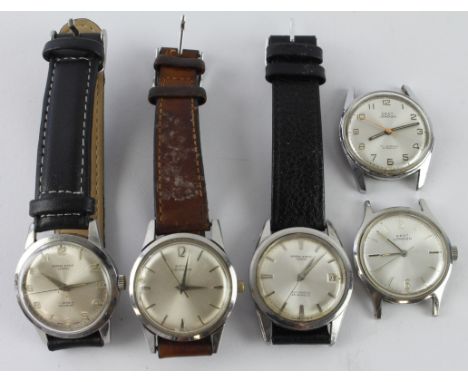 Five gents wristwatches all by Dent / Kendal &amp; Dent. Manual wind &amp; Automatic examples. Two manual wind watches woorki