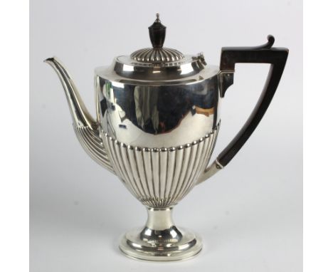 Queen Anne style Victorian silver coffee pot (with silver mounted internal coffee bag) hallmarked for Edward Hutton, London 1