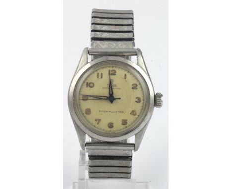 Gents stainless steel cased Tudor Royal wristwatch Ref 7934. The cream dial with arabic numerals. Case diameter approx 34mm, 