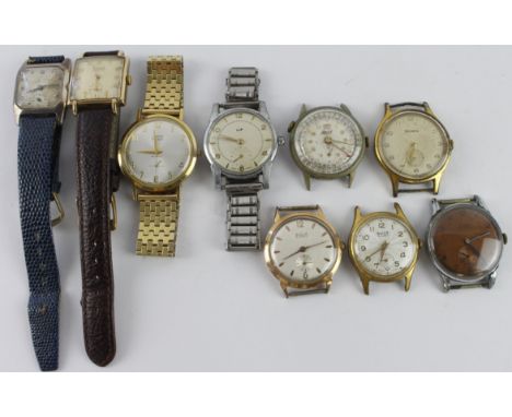 Assortment of nine manual wind gents writstwatches, all with subsidiary second dials at 6 o'clock. All working when catalogue