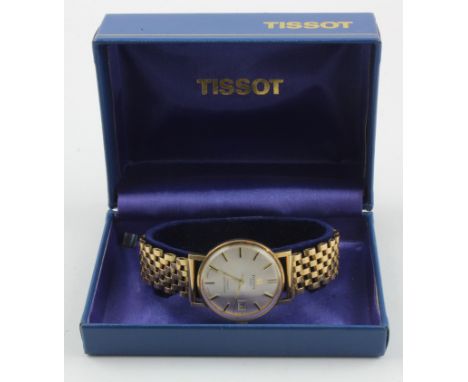 Gent 9ct cased Tissot Seastar Seven automatic wristwatch, hallmarked Birmingham 1976. On an 9ct bracelet. Watch working when 