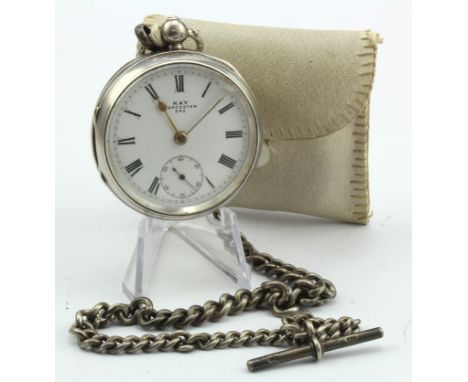 Silver open face pocket watch, Roman numerals to white enamel dial, with subsidiary dial, case hallmarked 'T.P.H., Chester 19