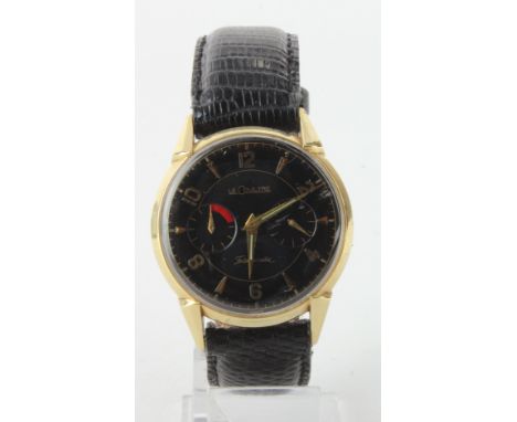 Gents 14ct cased LeCoultre Futurematic wristwatch with black Dial and Power Reserve. Case diameter approx 34mm. Watch working