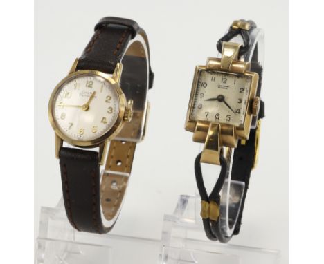 Two ladies 9ct gold cased manual wind wristwatches, to include a 1940s Tissot and a 1950s Girrard Perregaux. Both cream dials