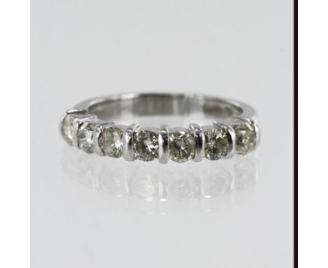 Platinum diamond half eternity ring, seven round brilliant cuts, TDW approx. 0.875ct, bar set, finger size K/L, weight 5.2g.