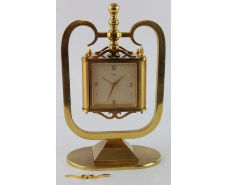 Imhof gilt brass desk compendium / weather station, comprising clock, hygrometer, barometer &amp; thermometer, height 21cm ap