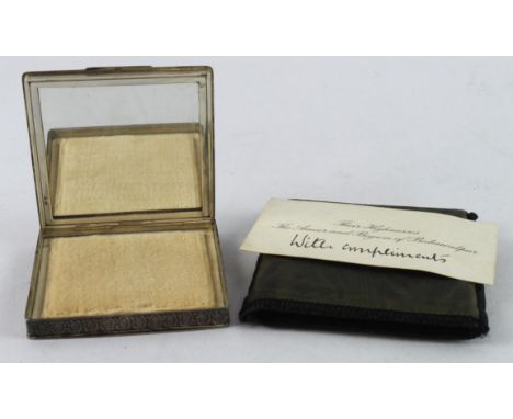 Silver vintage compact mirror, engine turned top and base with foliate detailed sides, top engraved with Ameer crest, hallmar