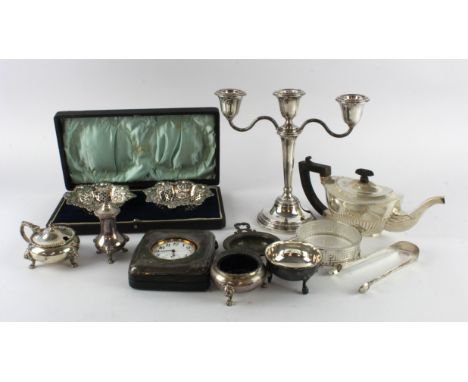 Mixed Silver. A collection of various mixed hallmarked silver (except pocket watch), including teapot, candlestick, cruets, s