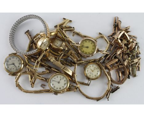 Assortment of mainly gold filled/metal core ladies wristwatches, bracelets and parts. To include seven wristwatches (six on e